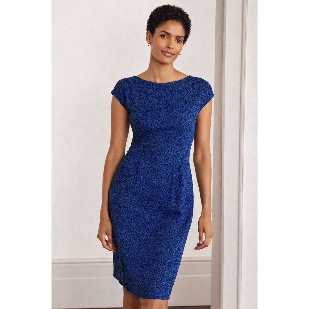 BODEN Blue Leopard Print Dress Cotton Knee Length 8‎ Women's J0849